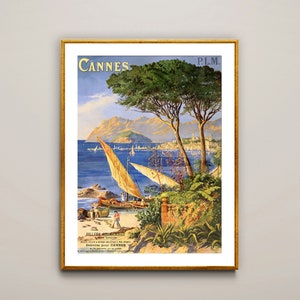 カンヌ コート ダジュール フランス 旅行ポスター - ポスター用紙またはキャンバス プリント