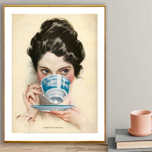 Over the Teacup Vintage Food&Drink Poster - Tea Lovers, Figurative Painting, Wall Decor