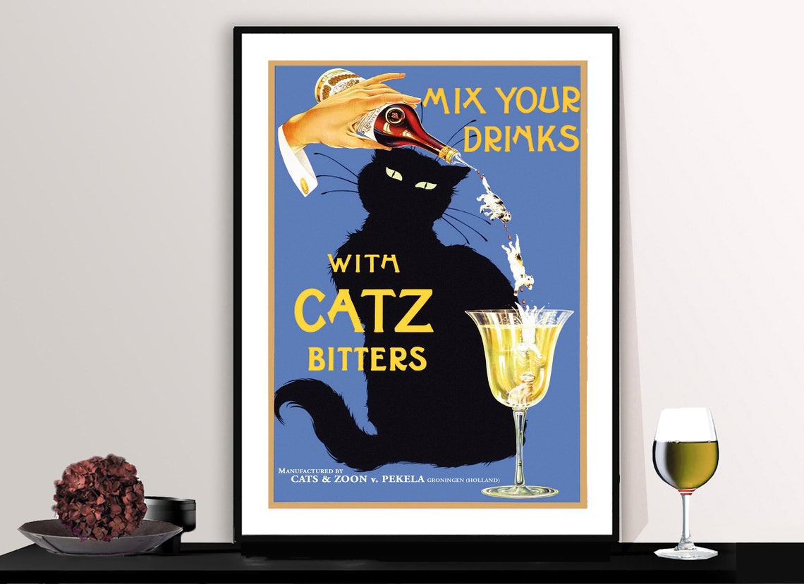 Mix Your Drinks With Catz Bitters Vintage Food&drink Poster Etsy