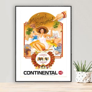 Miami Bound, Estados Unidos Vintage Travel Poster - Impresión de póster o impresión de lienzo / Idea de regalo / Decoración de pared