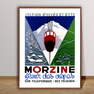 Morzine Fleur des Alpes, Son Teleferique, Ses Teleskis, France Vintage Travel Poster - Ski Sport Print, Morzine Poster, Wall Decor