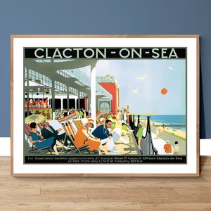 Cartel de viaje vintage de Clacton On Sea, Inglaterra - Papel de póster o impresión de lienzo / Idea de regalo / Decoración de pared
