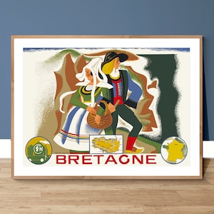 Bretagne, France  Vintage Travel Poster - Poster Print or Canvas Print / Gift Idea / Wall Decor