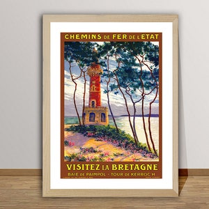 Visitez La Bretagne, Francia Poster di viaggio vintage - Poster su carta o stampa su tela / Idea regalo / Decorazione da parete