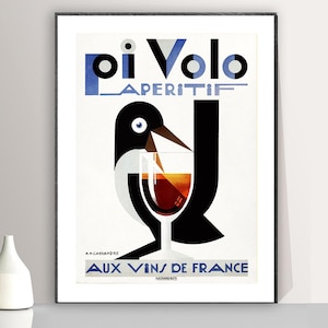Impresión artística vintage del anuncio "Pi Volo Aperitif Aux Vins de France": reproducción de una obra de arte vintage, decoración de pared con fines decorativos.