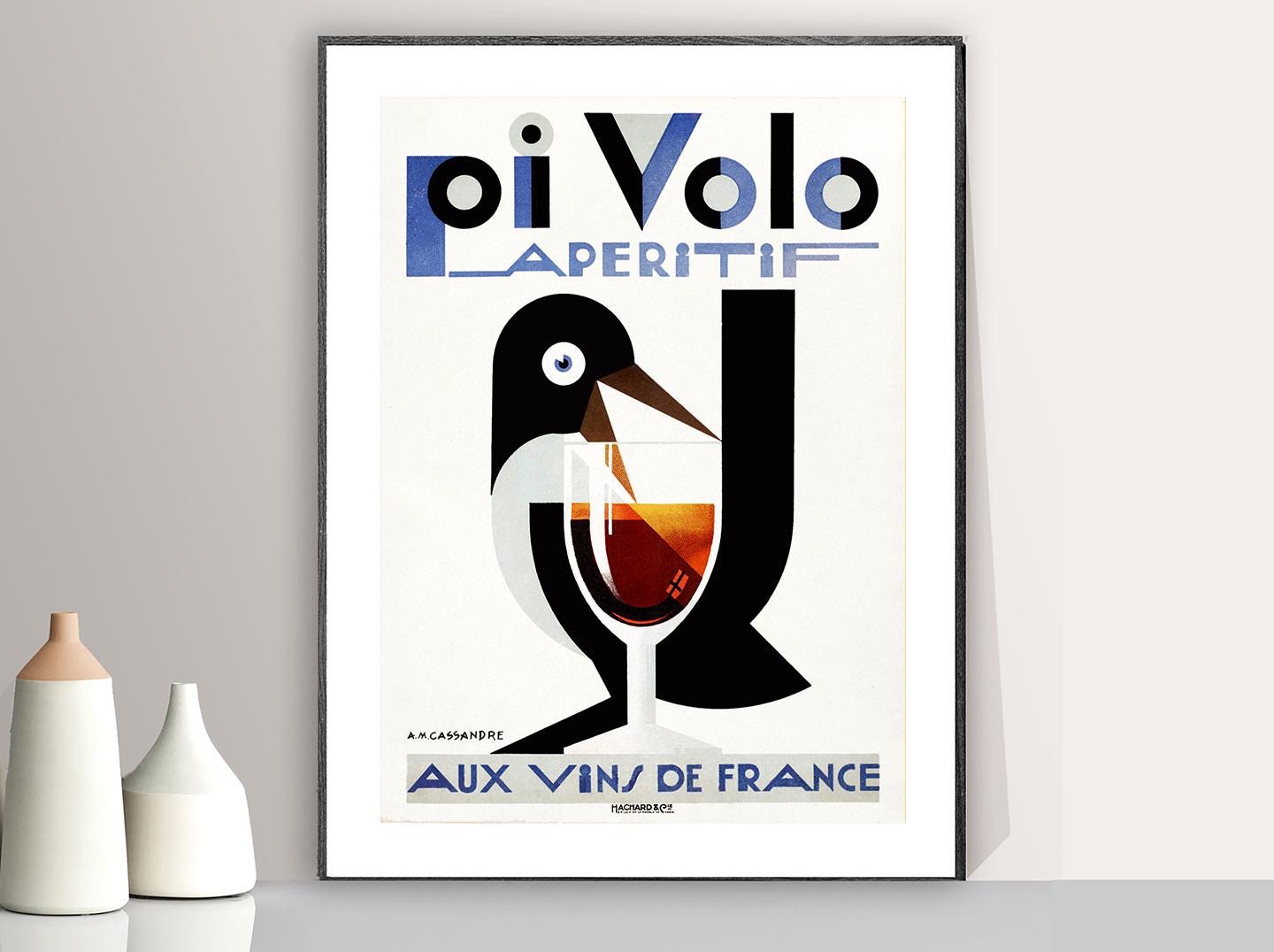 ヴィンテージ Pi Volo Aperitif Aux Vins de France 広告アートプリント - ヴィンテージアートワークの複製、装飾目的の壁装飾