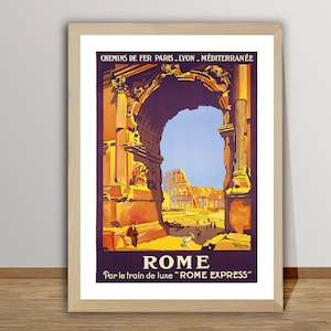 Rome par le Train des Luxe Rome Express vintage Travel Poster - Travel in Italy, Transportation Poster, Museum Quality Print