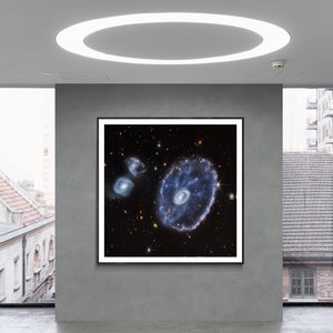 James Webb Cartwheel Galaxy Blue Version, James Webb Photos, NASA Posters, Space Posters, High-Resolution, Sci-Fi Posters, Space Telescope