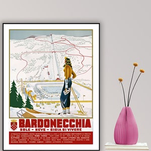 Bardonecchia, Italië Vintage Ski Poster - Poster Papier of Canvas Print / Cadeau Idee / Muur Decor