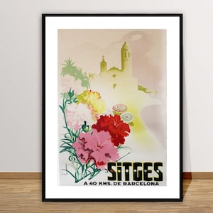 Sitges A km de Barcelona, Spain Vintage Travel Poster -  Sitges Travel Poster / Gift Idea / Wall Decor