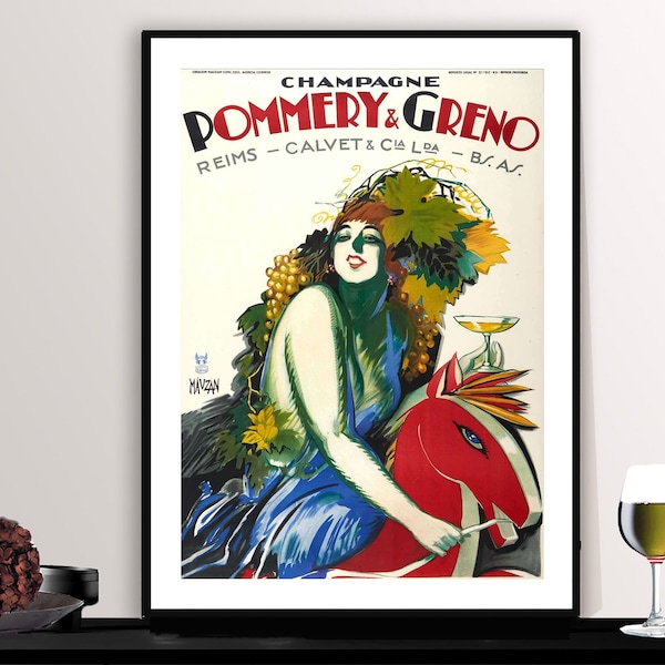 Champagne Pommery Greno vintage Food&Drink Poster par Achille Mauzan - Affiche Papier ou Impression sur Toile / Idée Cadeau / Décoration Murale