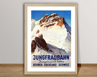 Jungfraubahn Oberland Bernois Suisse Vintage Travel Poster - Jungfraubahn Poster, Ski Sport Print, Wall Decor, Gift Idea