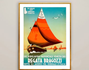 Regata Bragozzi, Venezia, Italy  Vintage Travel Poster - Poster Paper or Canvas Print / Gift Idea / Wall Decor