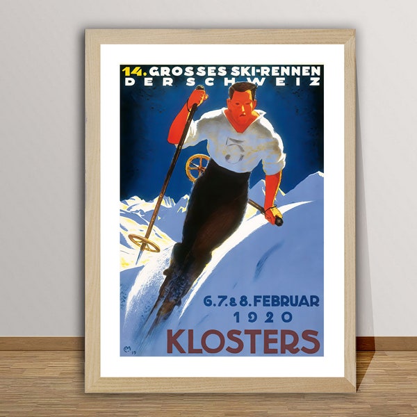 Klosters Gotschna Parsenn, Suisse Vintage Ski Poster - Poster Paper,  Canvas  Print / Gift Idea