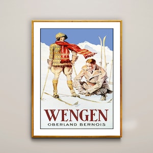 Wengen Oberland Bernois Zwitserland vintage reisposter - skiposter / cadeau-idee / muurdecoratie