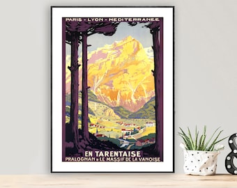 En Tarentaise Pralognan&Le Massif de La Vanoise Vintage Travel Poster - Retro Poster, Affiche Voyage, Gift Idea, Wall Decor