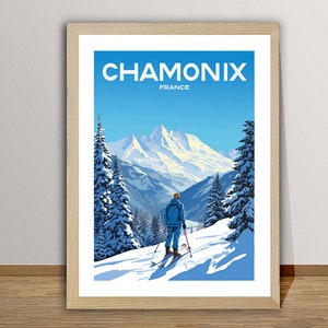 Chamonix Mont-Blanc, Frankreich Vintage Ski Poster - Chamonix Ski Poster, Ski Lovers, Wanddekor, Geschenkidee
