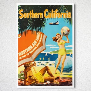 Southern California Vintage Travel Poster Poster Paper or Canvas Print / Gift Idea / Wall Art image 2