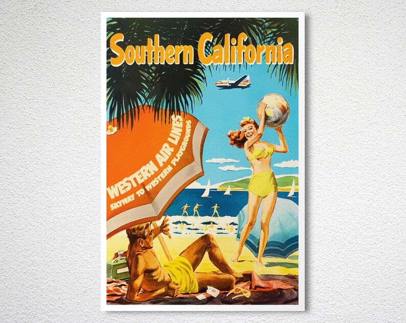 Southern California Vintage Travel Poster Poster Paper or Canvas Print / Gift Idea / Wall Art image 2