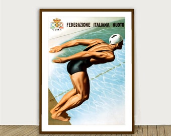 Federazione Italiana Nuoto (Italian Swimming Federation) Vintage Sport Poster - Sport Poster, Affiche de Sport, Wall Decor, Gift Idea