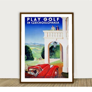 Play Golf in Czechoslovakia  Vintage Travel Poster - Czechoslovakia Poster, Wall Art Print, Gift Idea