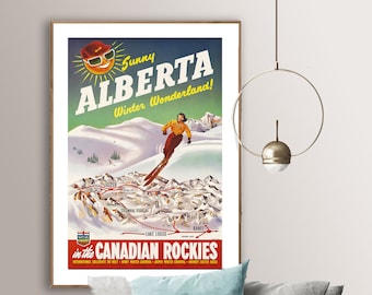 Vintage Alberta Ski Poster: Canadian Rockies Travel Art