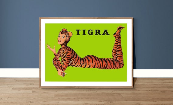 cigarette tiger Vintage Tigra Cigarette Advertisement Art Print - Reproduction of a Vintage  Artwork, Decorative Purposes Wall Decor