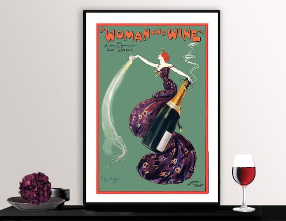 gele Livlig fløjl Woman and Wine Vintage Food&drink Poster by Dudley Hardy - Etsy
