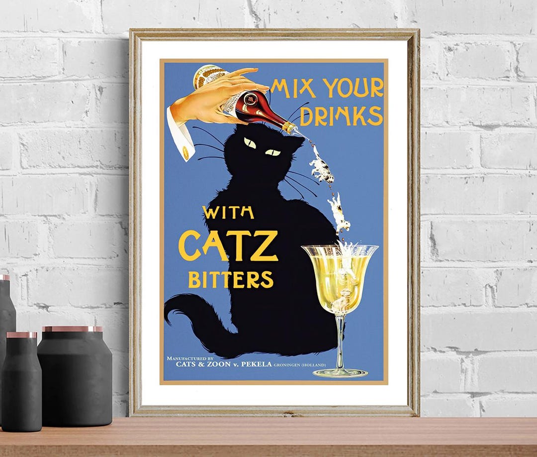 Vintage Catz Bitters Ad Print: Retro Cocktail Food&drink Poster - Etsy