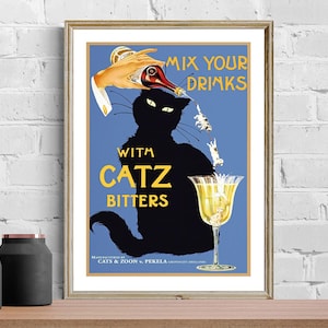 Vintage Mix Your Drinks with Catz Bitters Werbung Kunst Druck - Reproduktion eines Retro Kunstwerkes, Dekorative Zwecke Wanddekoration