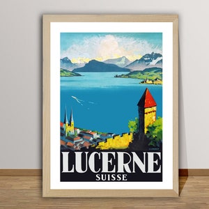 Luzern, Vierwaldstätter See, Schweiz Vintage Reise Poster - Posterpapier oder Leinwand Druck / Geschenk Idee / Wanddekoration