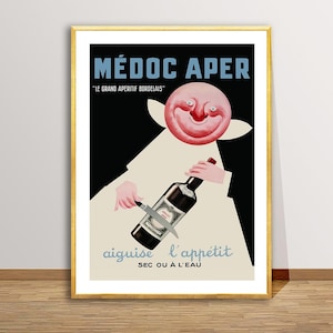 Vintage Medoc Aper French Aperitif Advertisement Art Print - Reproduction of a Vintage Artwork, Decorative Purposes Wall Decor