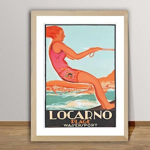 Locarno Plage Wassersport Switzerland Vintage Travel Poster - Retro Locarno Poster / Gift Idea / Wall Decor