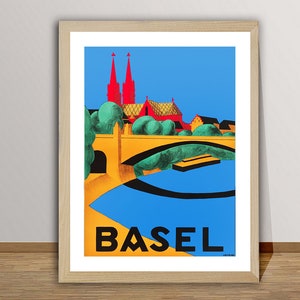 Basel Switzerland Vintage Travel Poster - Retro Wall Art / Gift Idea / Wall Decor