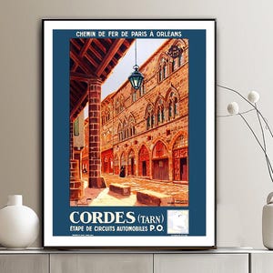 Poster de voyage vintage Cordes Tarn, Etape de Circuits Automobiles, France - Reproduction d'art de voyage / Idée cadeau / Art mural
