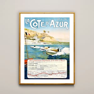 La Cote d'Azur France Vintage Travel Poster  - Poster Paper or Canvas Print / Gift Idea / Wall Decor