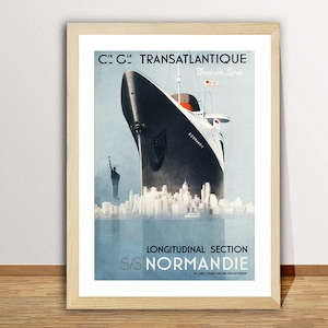 Transatlantique Longitudinal Section, SS Normandie  French Line Vintage Travel Poster - Transport Poster/ Gift Idea / Wall Decor