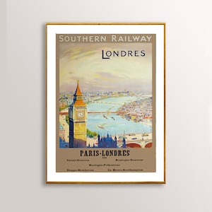 Londres Vintage Travel Poster - Impresión de póster o Impresión de lienzo / Idea de regalo / Decoración de pared