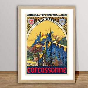 Póster de viaje vintage de Carcassonne, Francia: póster retro de Carcassonne, idea de regalo, decoración de pared