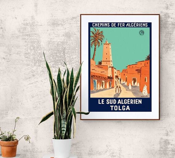 Le Sud Algerien Tolga Algerie Affiche De Voyage Vintage Etsy