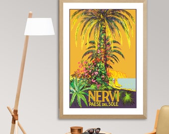 Nervi, Italy  Vintage Travel Poster - Poster Paper or Canvas Print / Gift Idea / Wall Decor