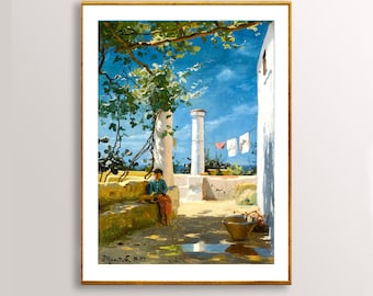 Summer in Capri,  Italy Vintage Travel Poster by Konstantin Gorbatov - Poster Paper or Canvas Print / Gift Idea / Wall Art