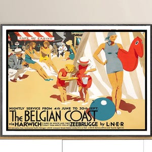 The Belgian Coast via Harwich Vintage Travel Poster - Belgian Coast Memories of Travel / Gift Idea / Wall Decor