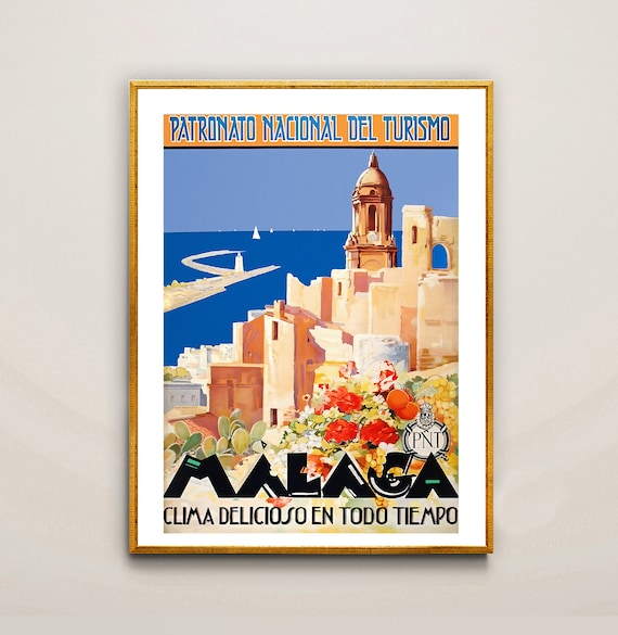 Malaga, Spagna Poster di viaggio vintage Poster di Malaga, viaggio Malaga,  decorazione della parete, idea regalo - Etsy Italia