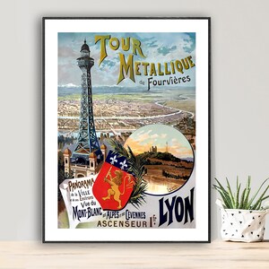 Tour Metallique de Fourvieres, Francia Poster di viaggio vintage - Poster su carta o tela stampata / Idea regalo