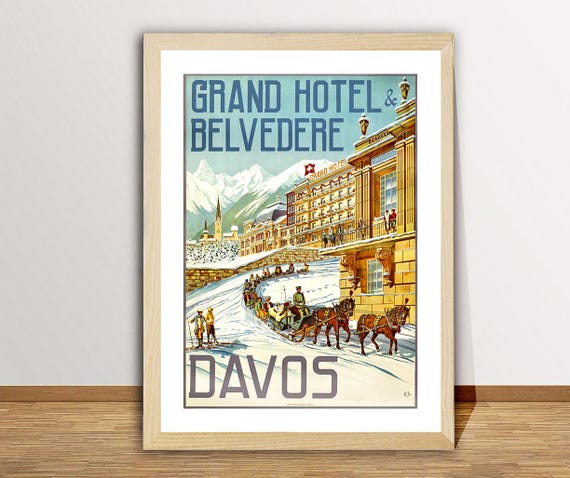 ヴィンテージ ダボス スキー ポスター: グランド ホテル