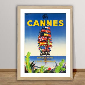 Cannes, Rendez Vous de L&#39;Elite Mondiale, France Vintage Travel Poster - Cannes Poster, Travel Cannes, Wall Decor, Gift Idea