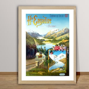 Engadine, Suisse, Switzerland, Schweiz  Vintage Travel Poster - Engadine Poster, Travel Engadin Poster, Wall Decor, Gift Idea