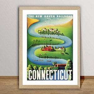 Connecticut, New Haven Railroad Vintage Travel Poster - Poster Paper or Canvas Print / Gift Idea / Wall Decor