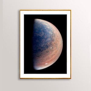 Jupiter approchant des affiches de la NASA, des affiches spatiales, des affiches haute résolution, de science-fiction, des photos spatiales du vaisseau spatial Juno